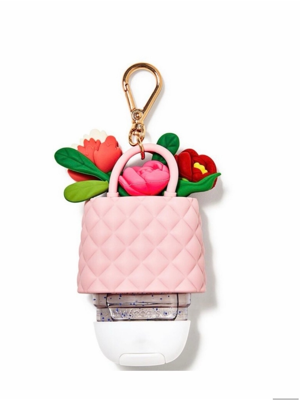Bath & Body Works Pink Quilted Floral PocketBac Holder Keychain